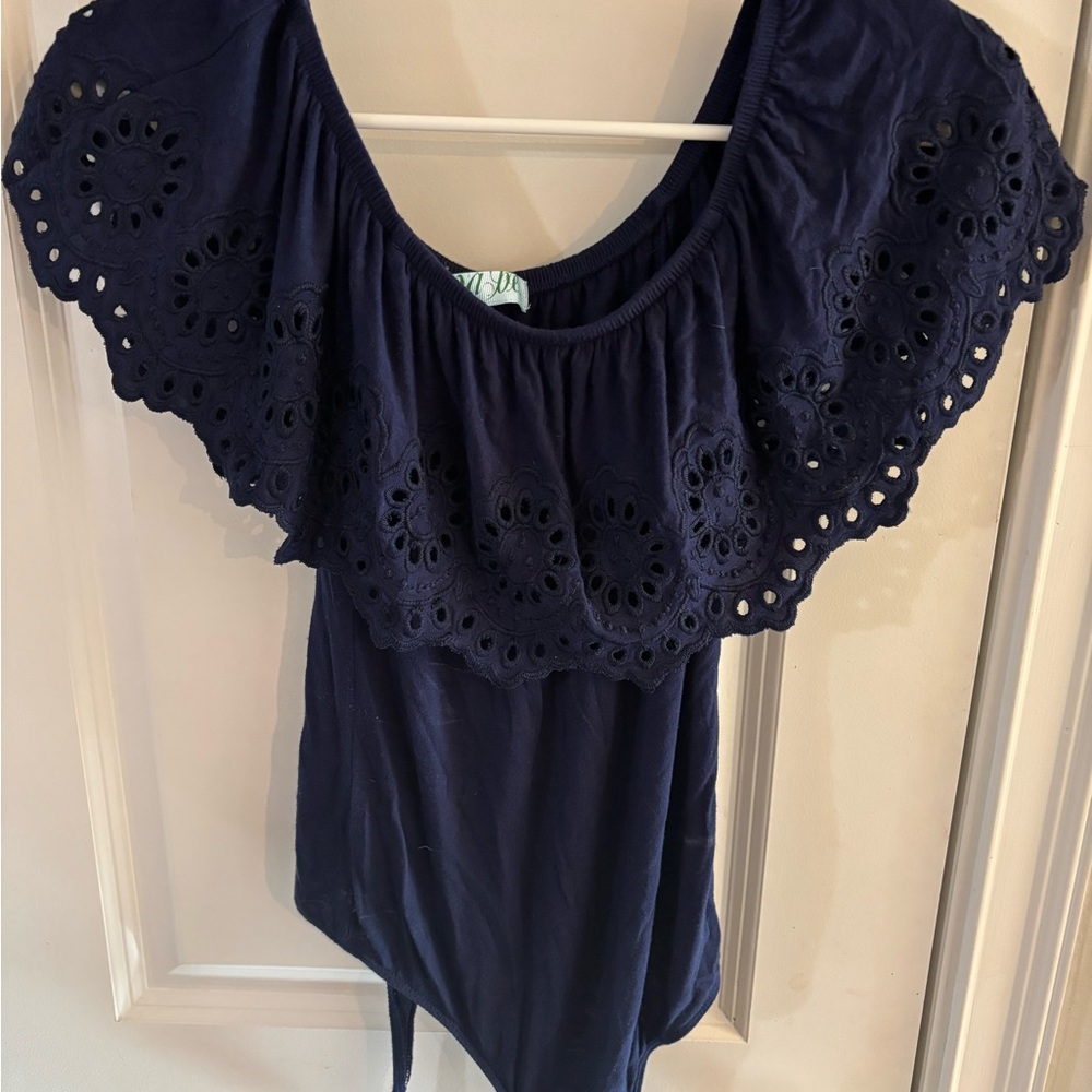 Navy Blue Eyelet Women's Bodysuit Size S
